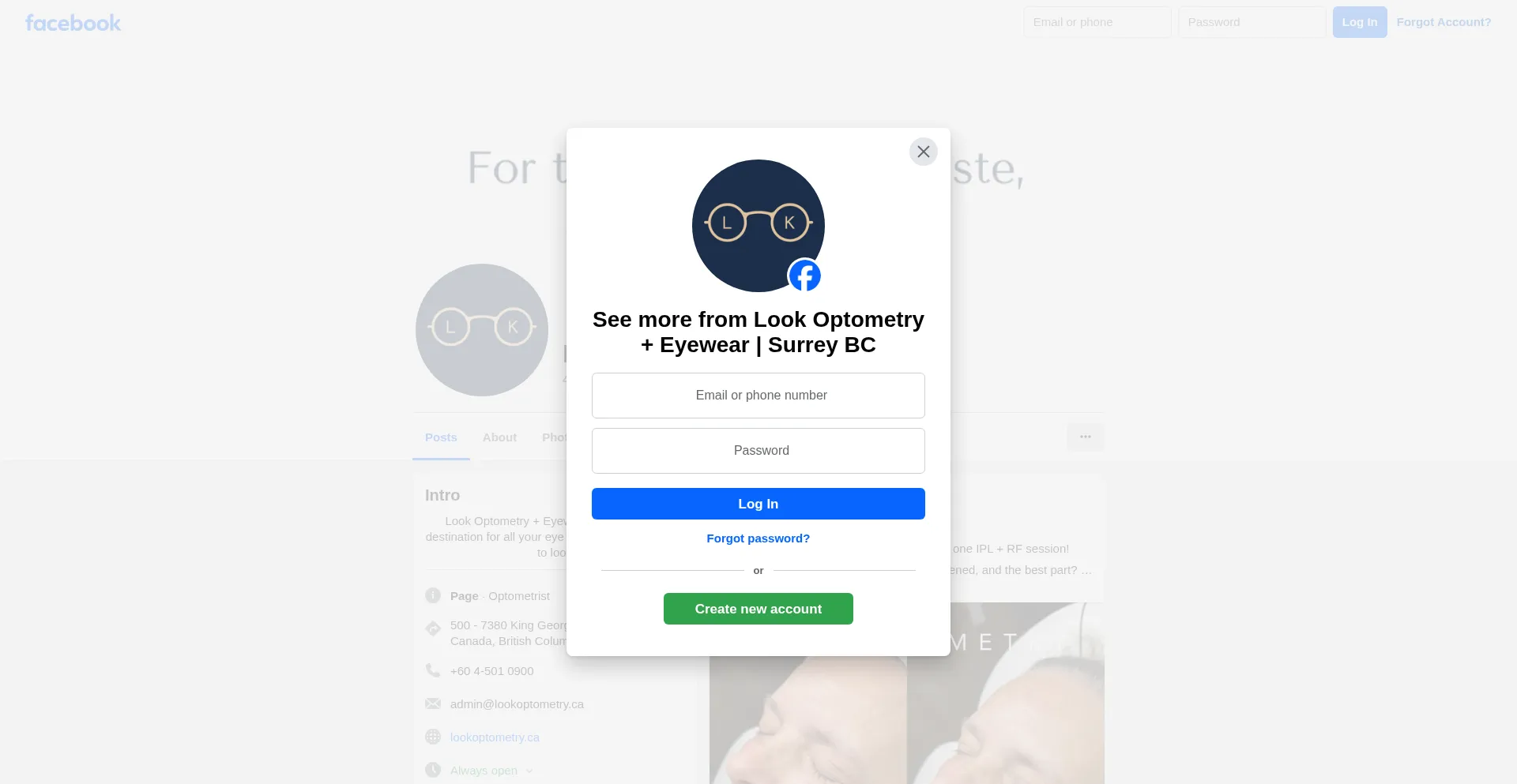 Website screenshot of Lookoptometry.ca