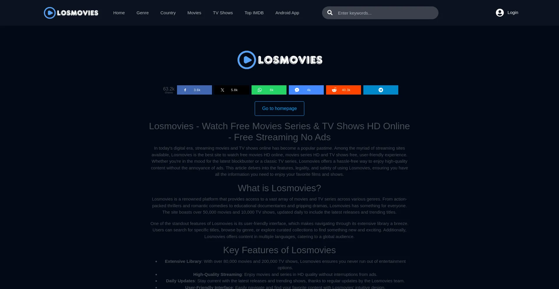 Website screenshot of Losmovies.se