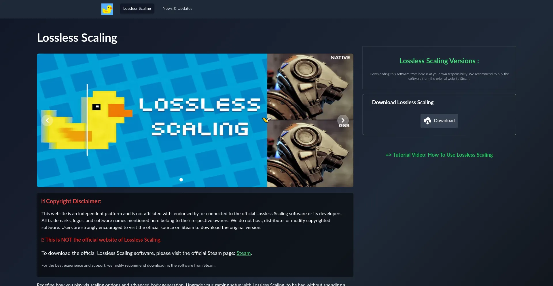 Website screenshot of Lossless-scaling.com