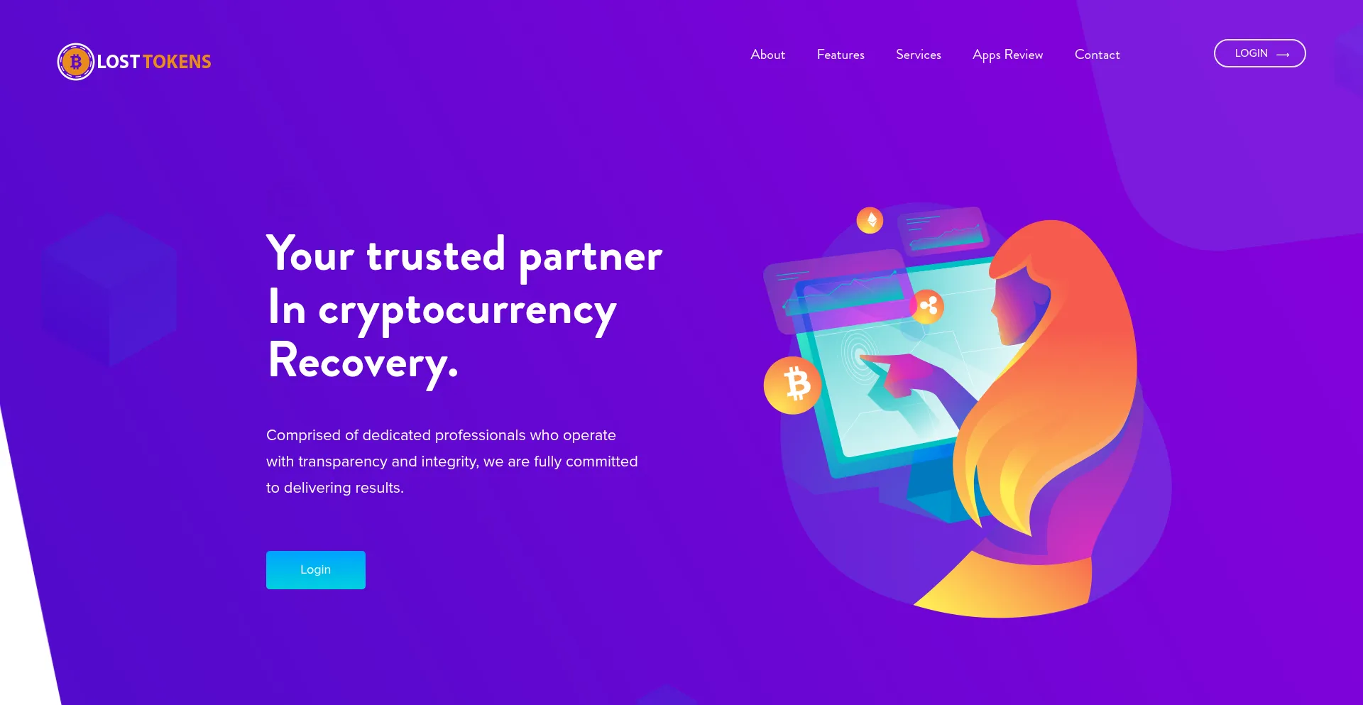 Website screenshot of Losttokens.info