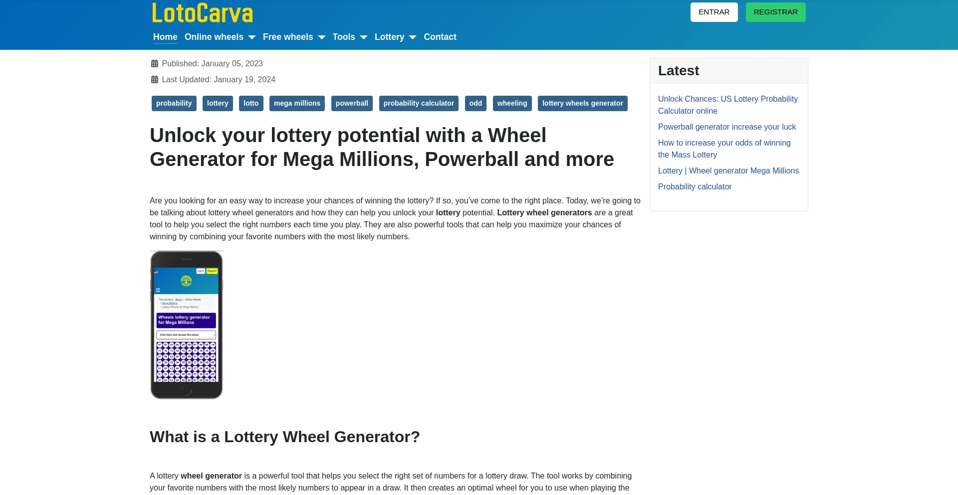 Website screenshot of Lotocarva.com