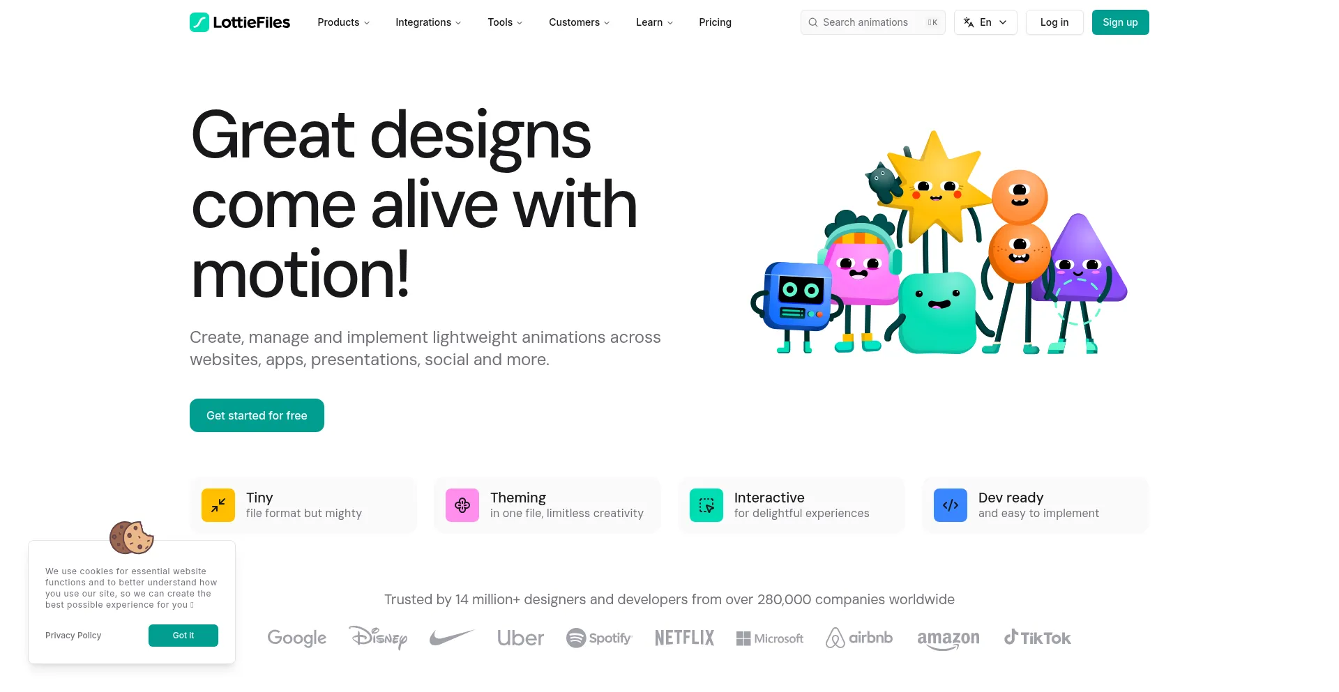 Website screenshot of Lottiefiles.com