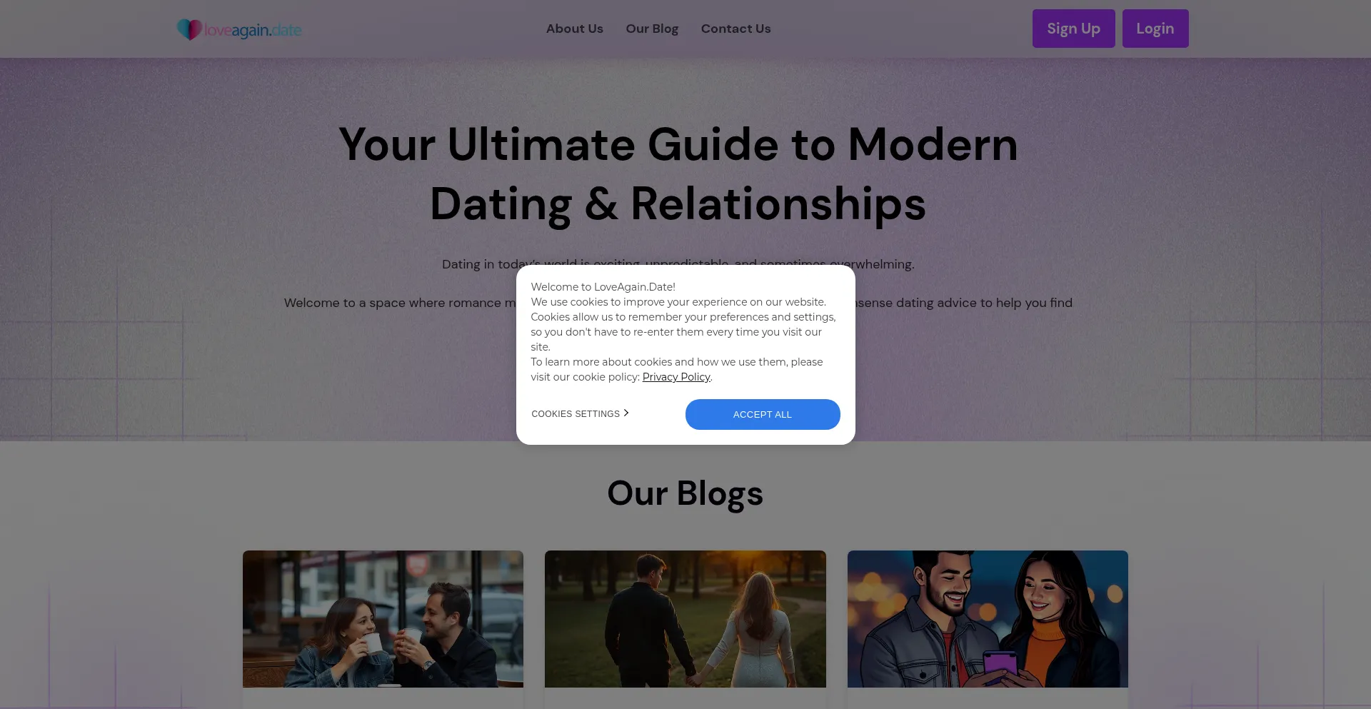 Website screenshot of Loveagain.date