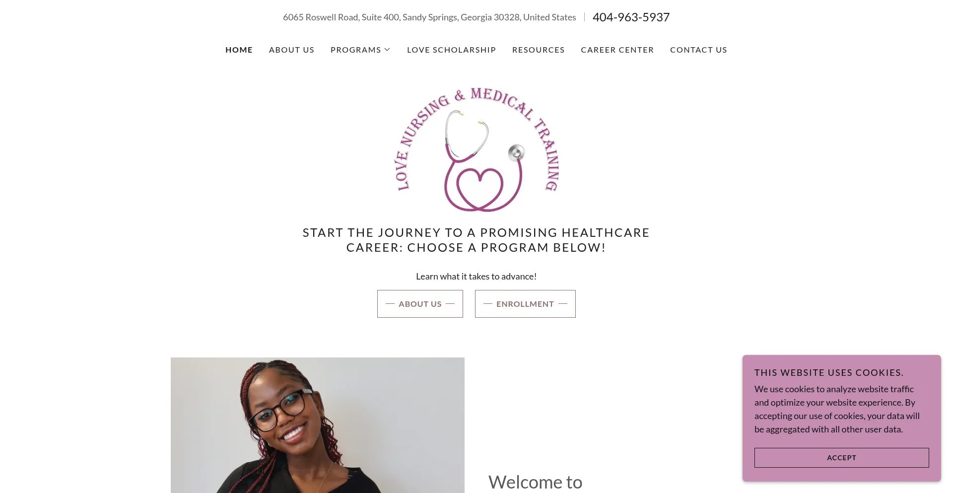 Website screenshot of Lovenursingandmedicaltraining.com