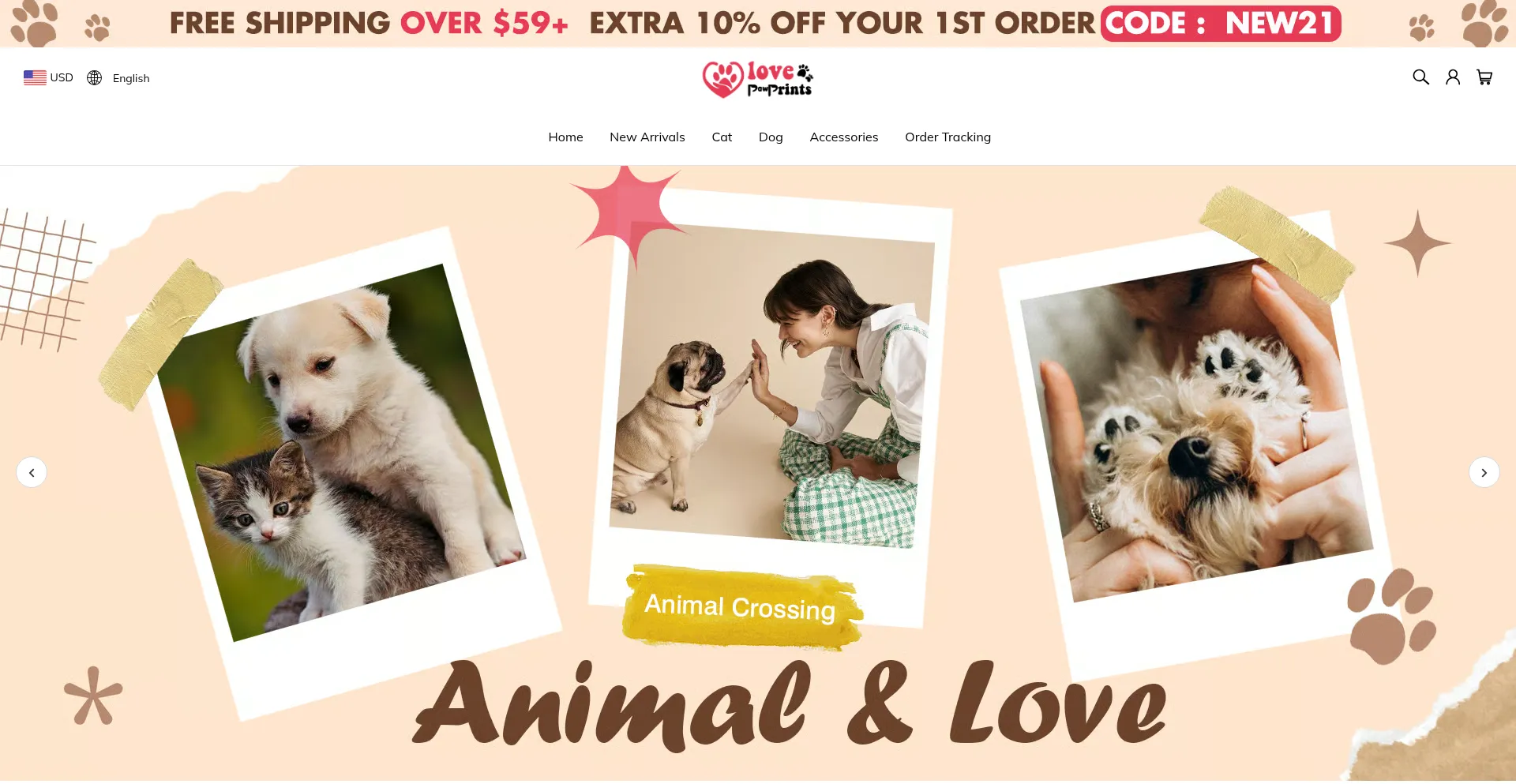 Website screenshot of Lovepawprints.com