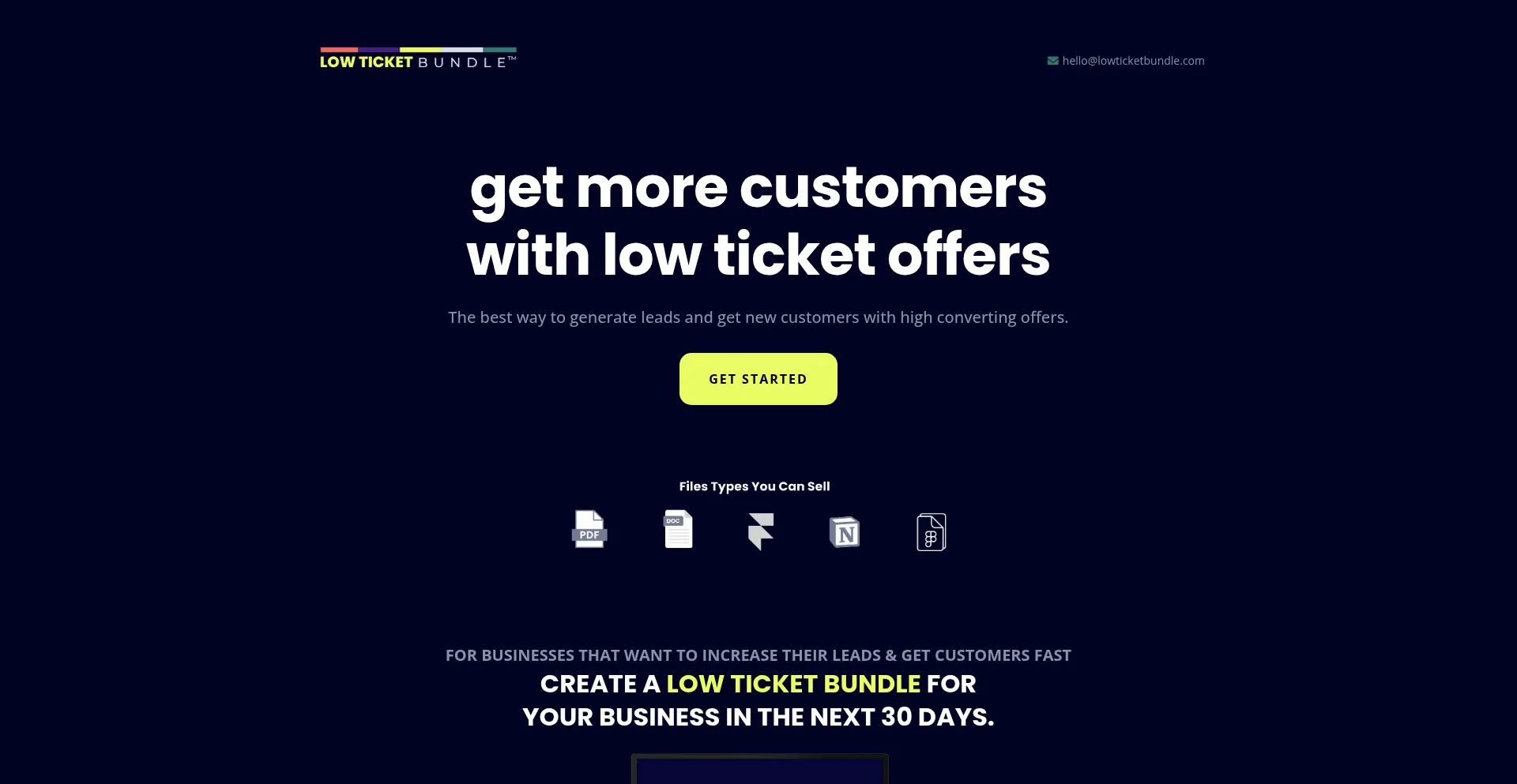 Website screenshot of Lowticketbundle.com