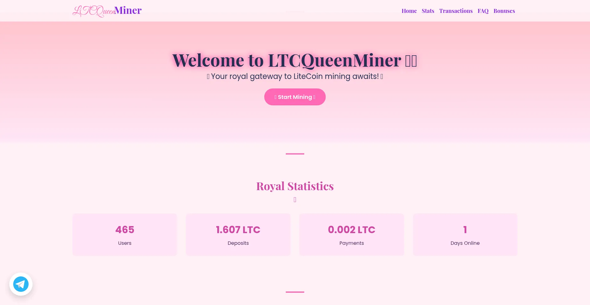 Website screenshot of Ltcqueenminer.online