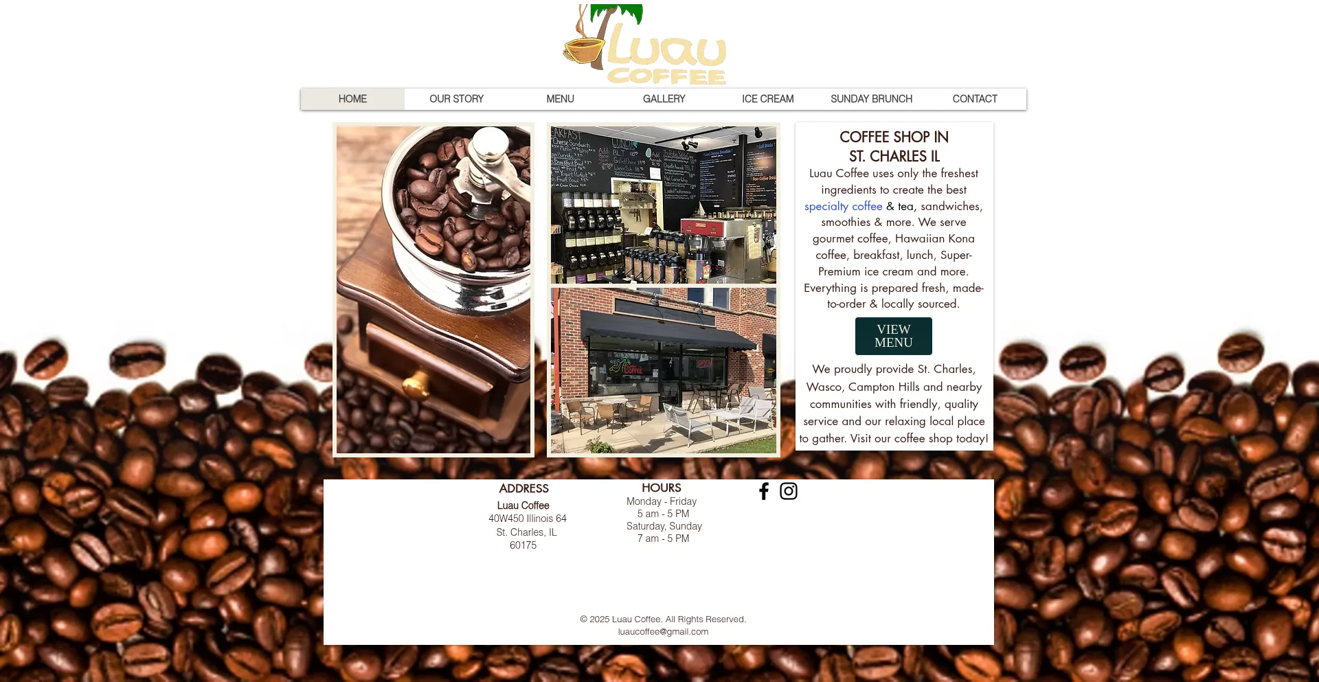 Website screenshot of Luaucoffeewasco.com