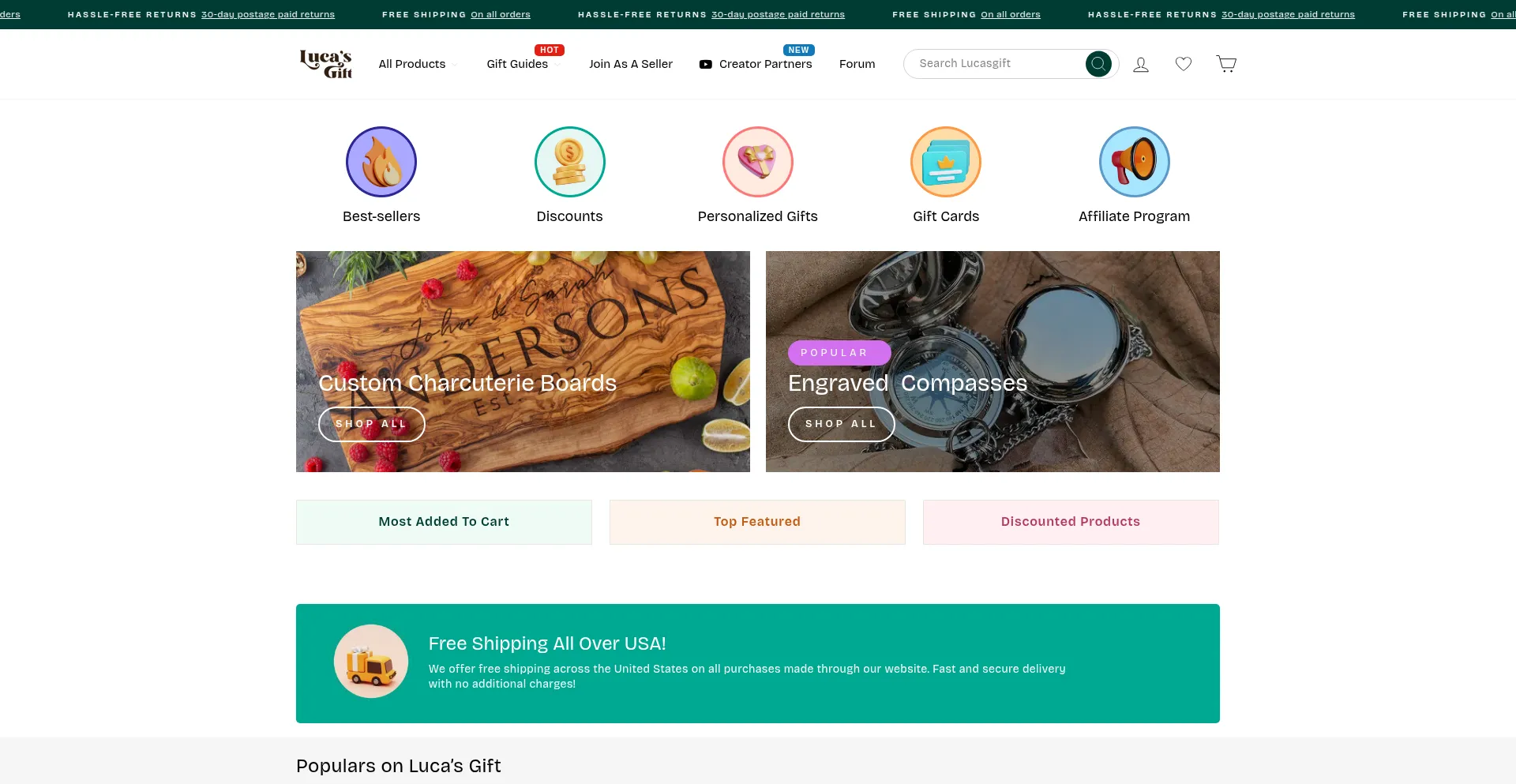 Website screenshot of Lucasgift.com