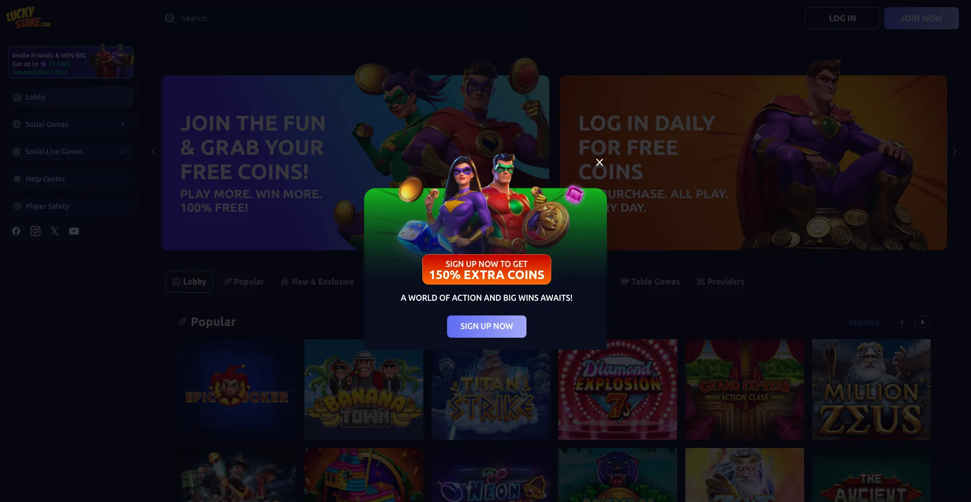 Website screenshot of Luckystake.com
