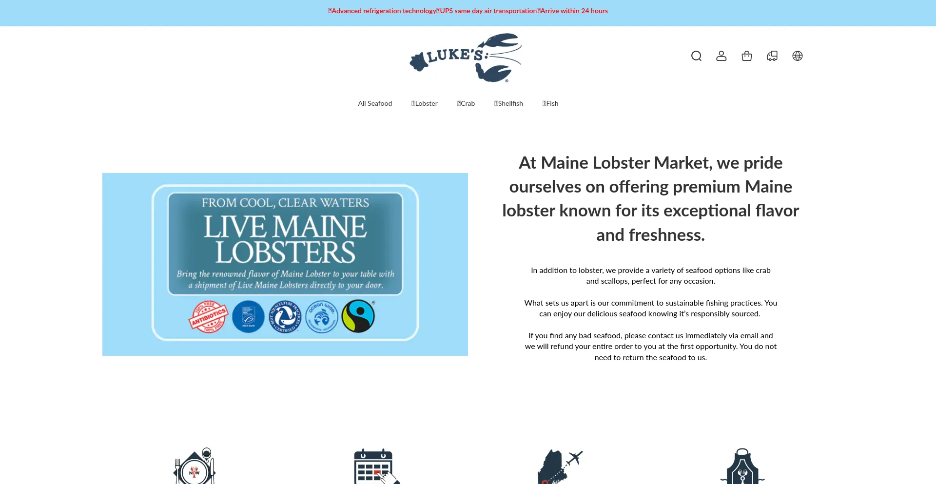 Website screenshot of Lukeslobstermlt.com