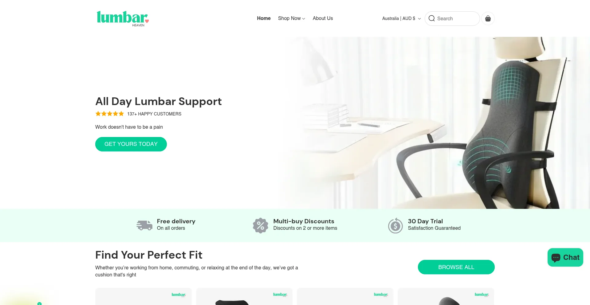 Website screenshot of Lumbarheaven.com.au
