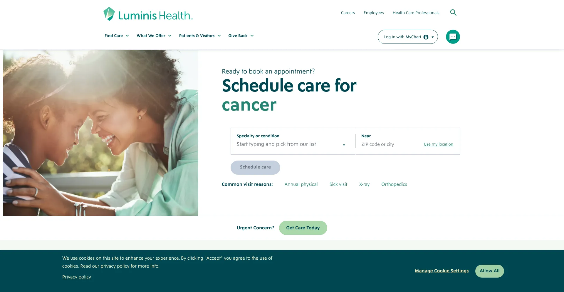 Website screenshot of Luminishealth.org