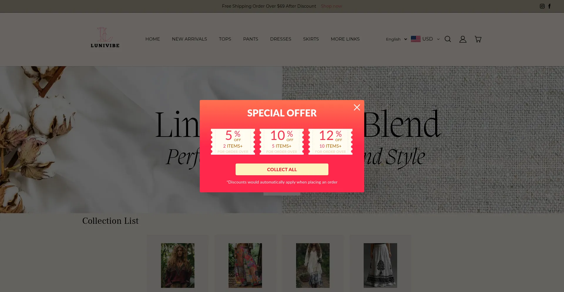 Website screenshot of Lunivibe.com