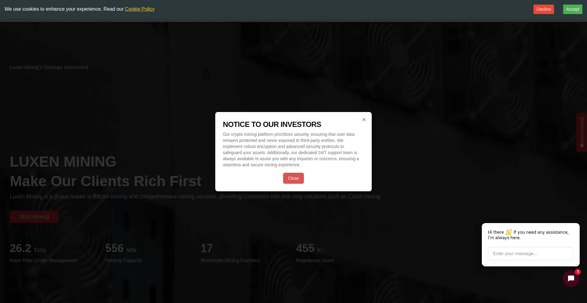Website screenshot of Luxenmining.com