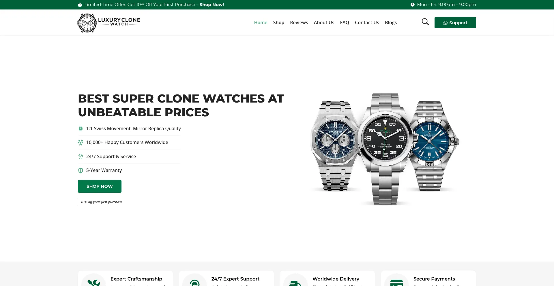 Website screenshot of Luxuryclonewatch.com