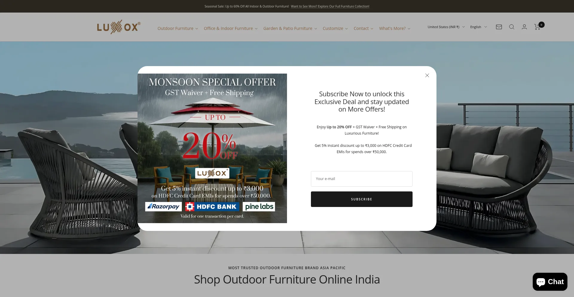 Website screenshot of Luxuryoutdoor.furniture