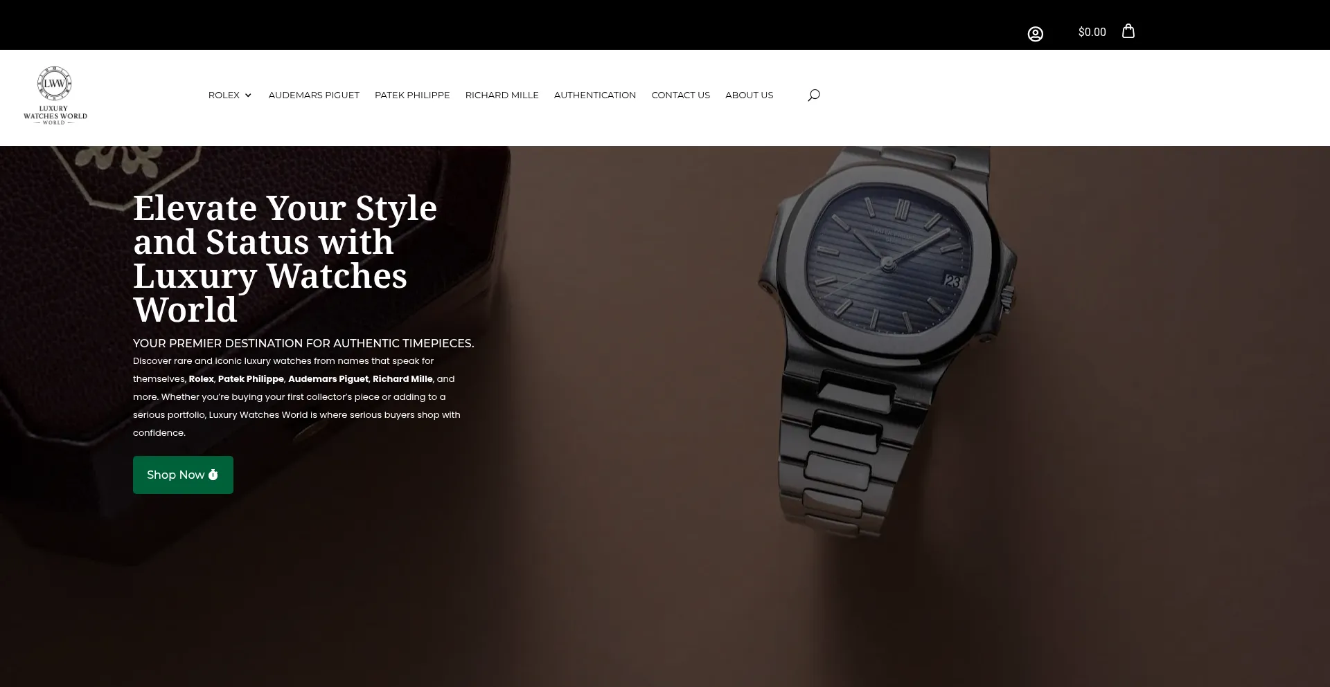 Website screenshot of Luxurywatchesworld.com