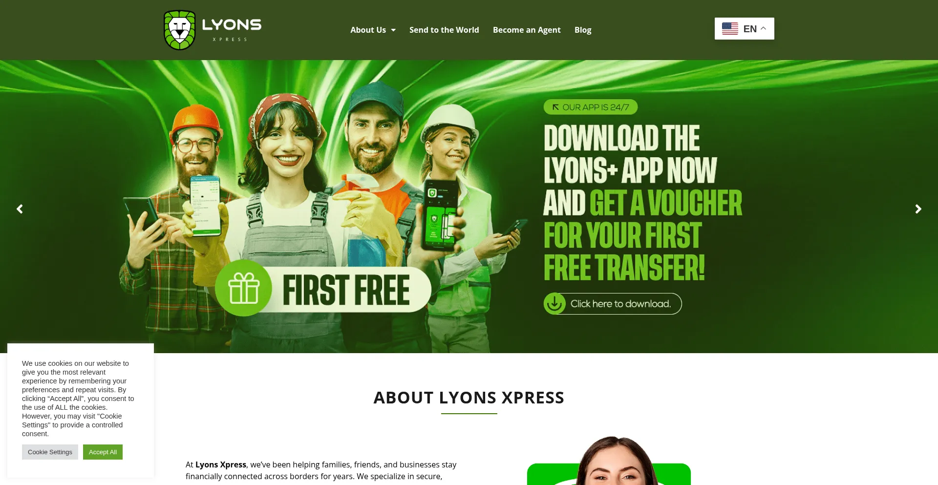Website screenshot of Lyonsxpress.com