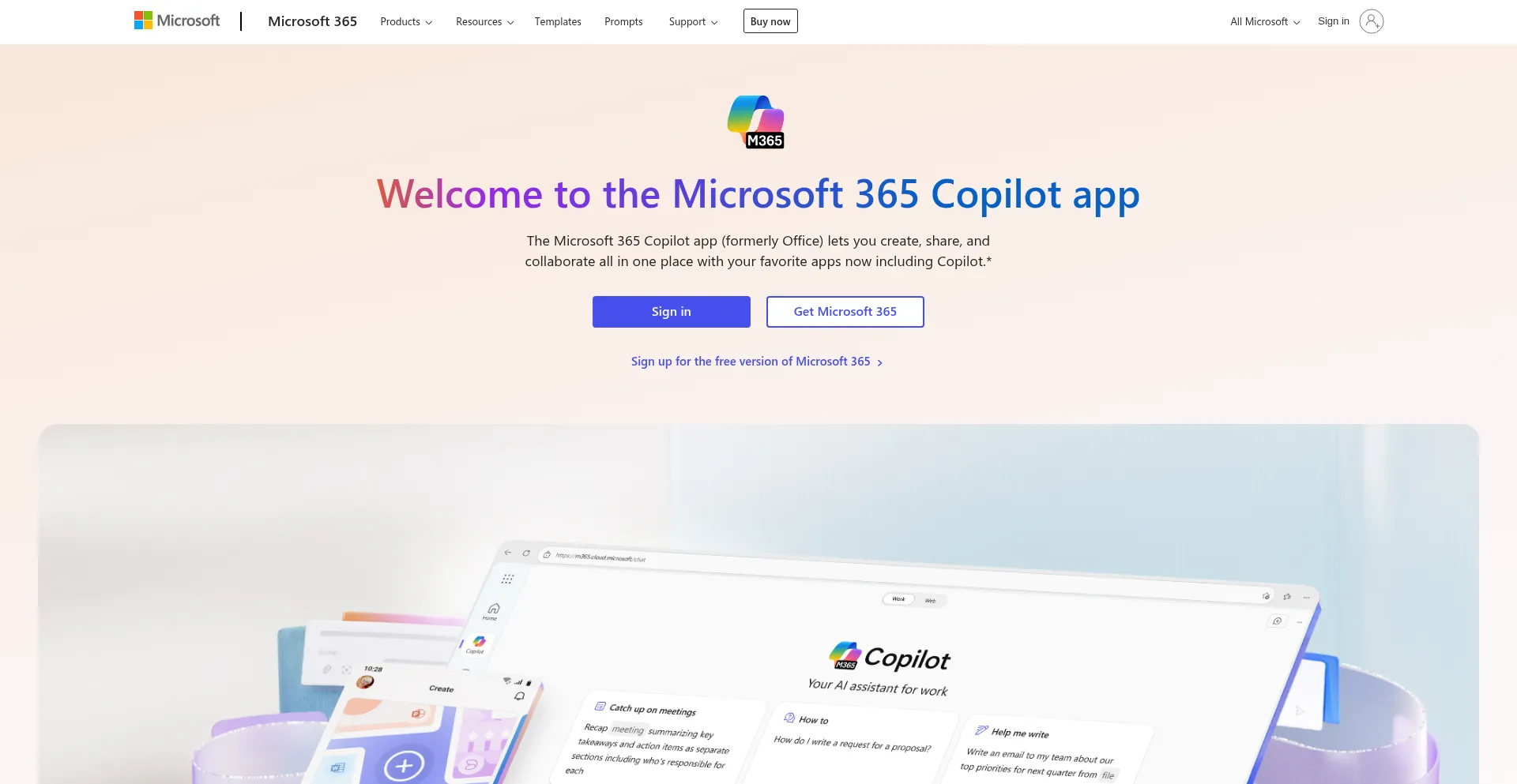 Website screenshot of M365.microsoft.cloud