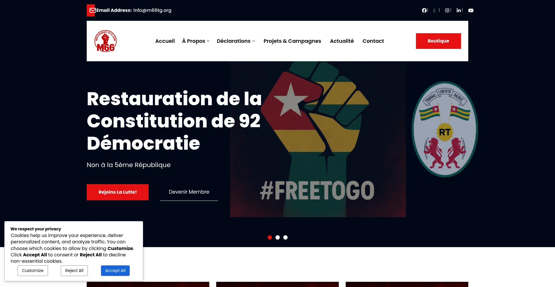 Website screenshot of M66tg.org