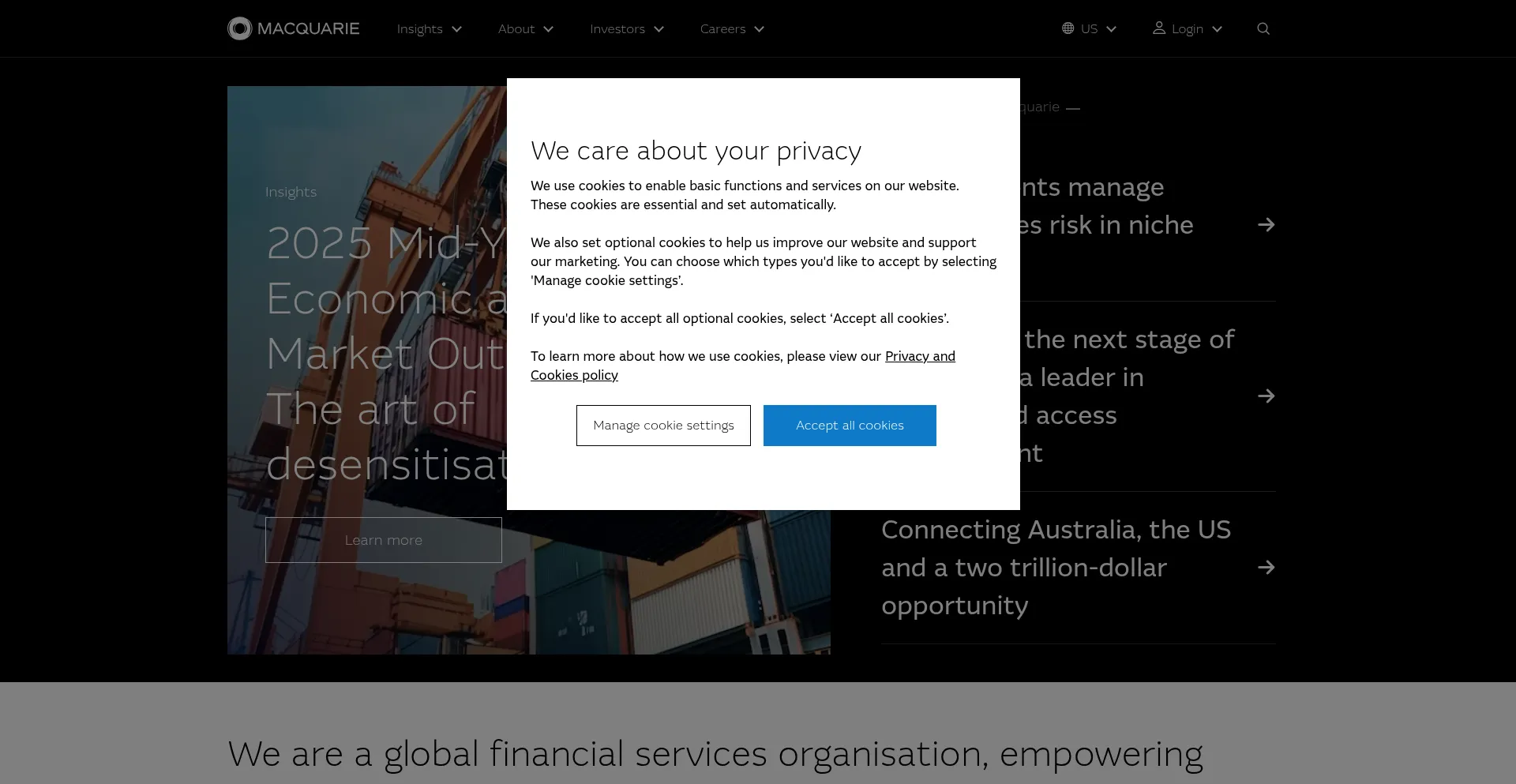 Website screenshot of Macquarie.com