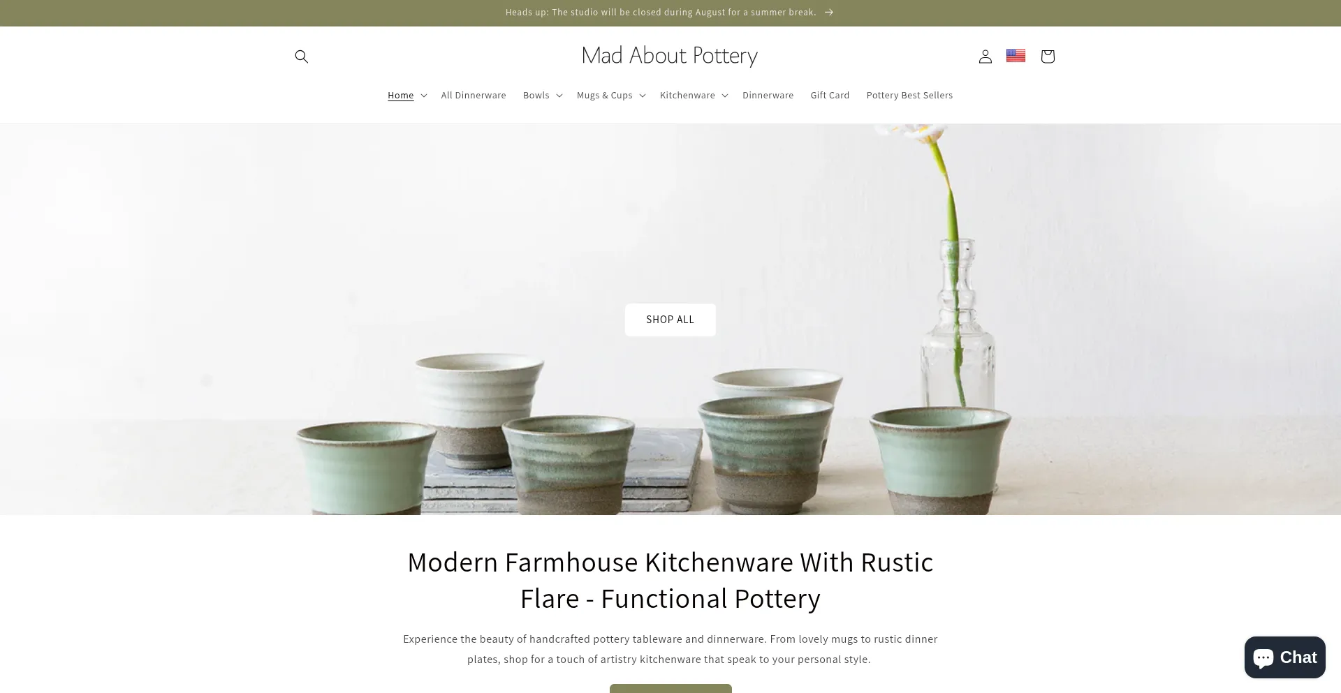 Website screenshot of Madaboutpottery.com