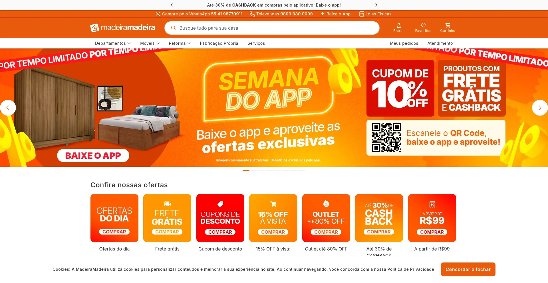 Website screenshot of Madeiramadeira.com.br