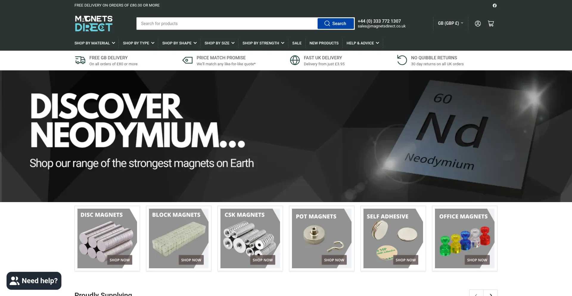 Website screenshot of Magnetsdirect.co.uk