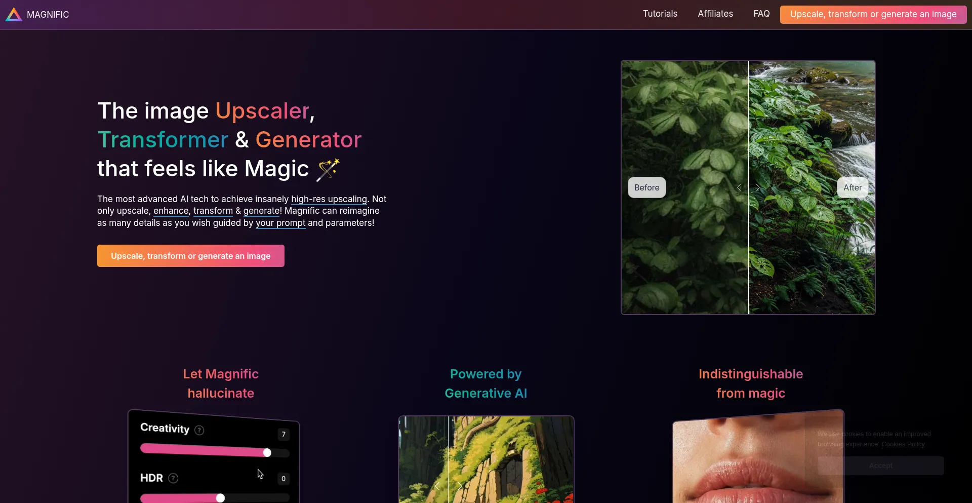 Website screenshot of Magnific.ai