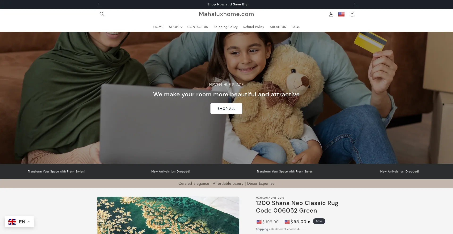 Website screenshot of Mahaluxhome.com