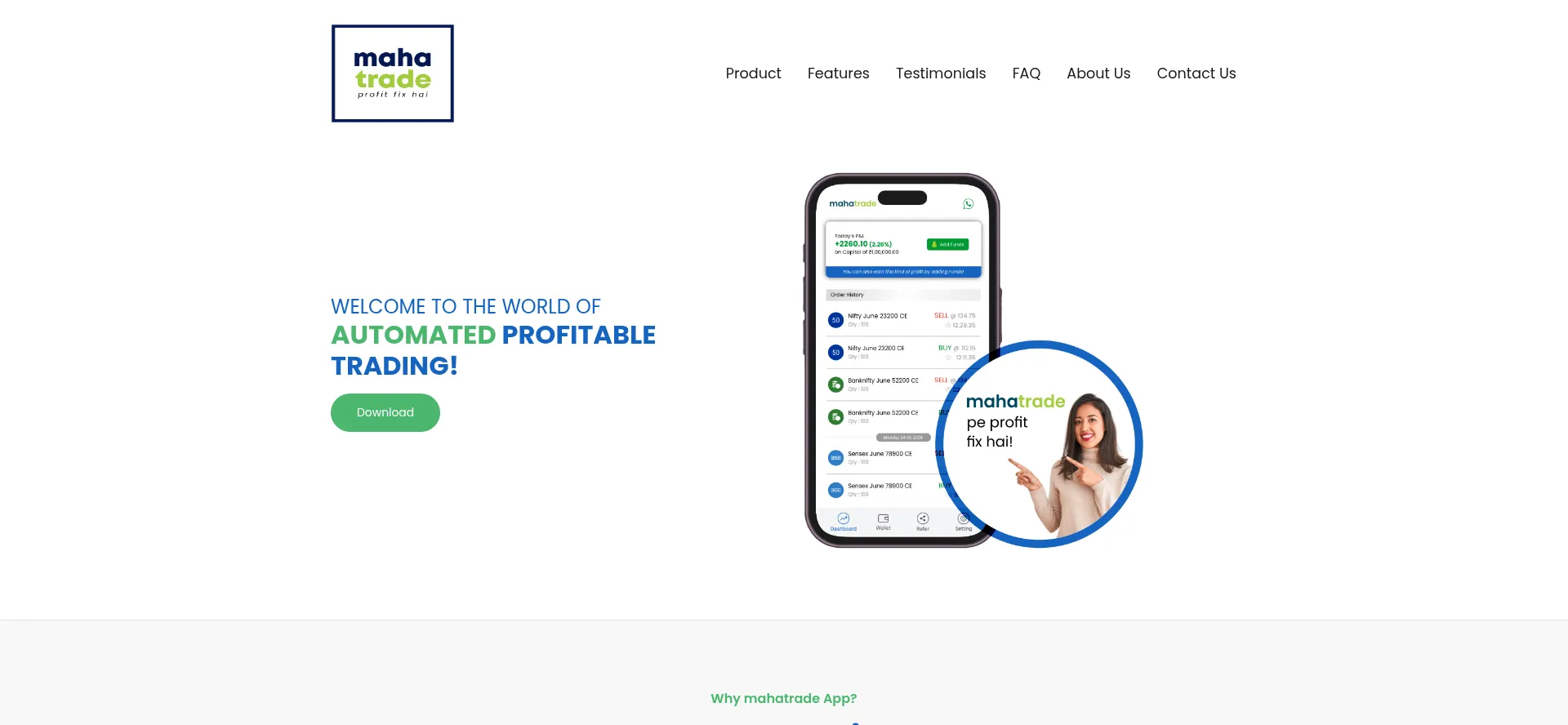 Website screenshot of Mahatrade.in