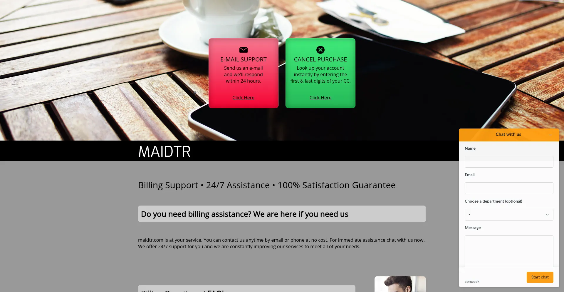 Website screenshot of Maidtr.com