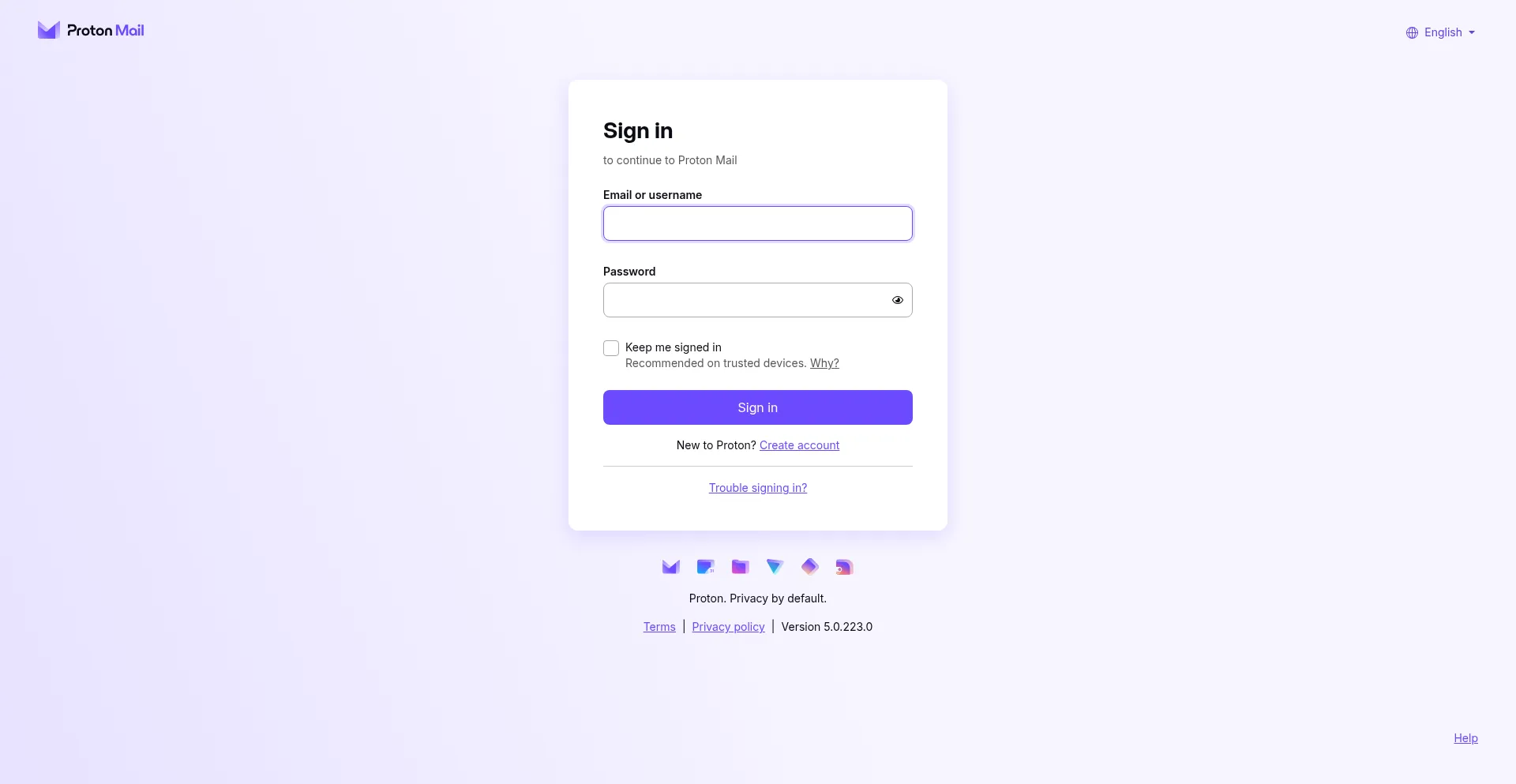 Website screenshot of Mail.proton.me