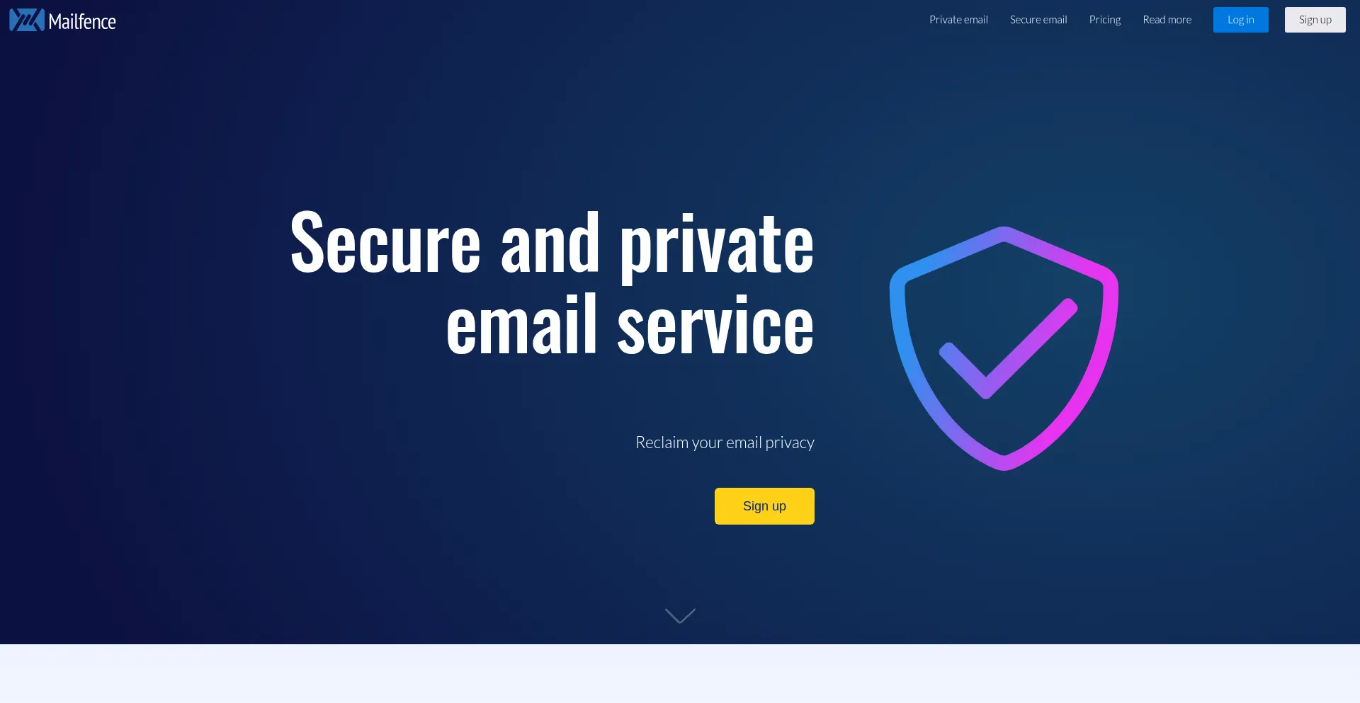 Website screenshot of Mailfence.com