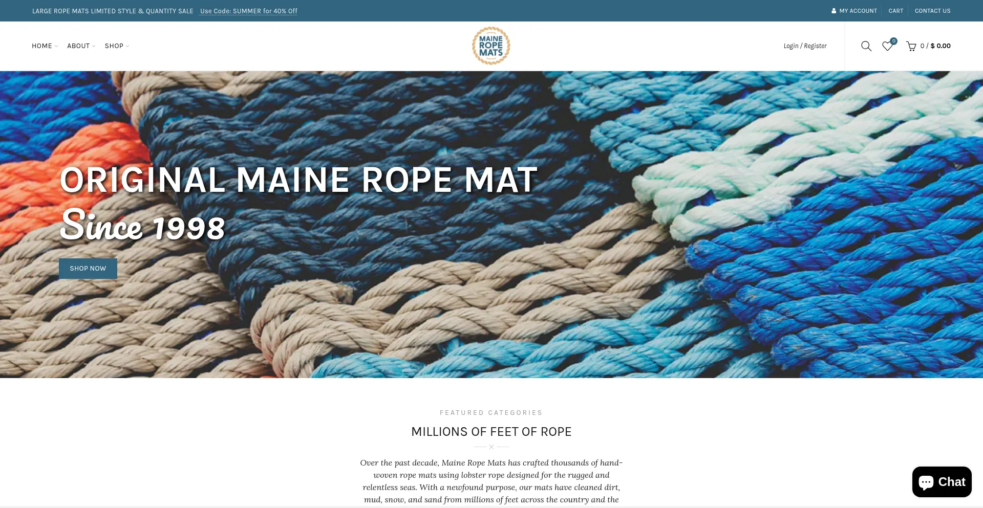 Website screenshot of Maineropemats.com