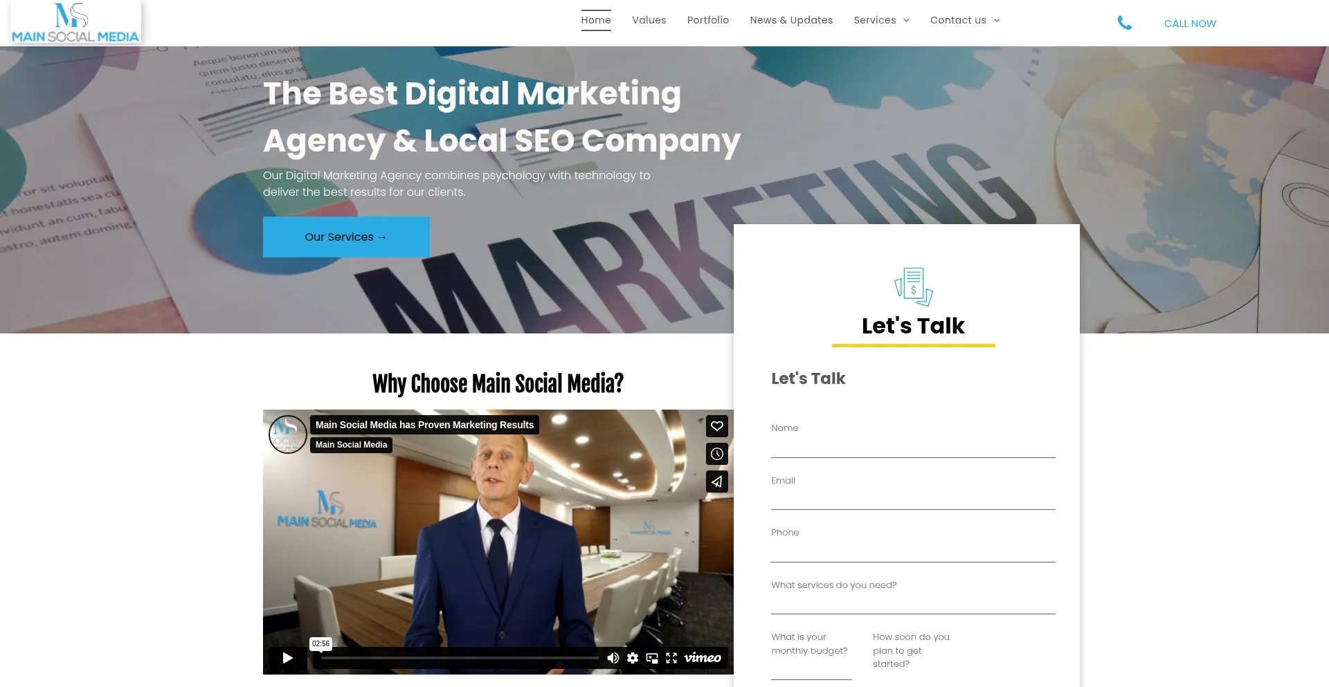 Website screenshot of Mainsocialmedia.com