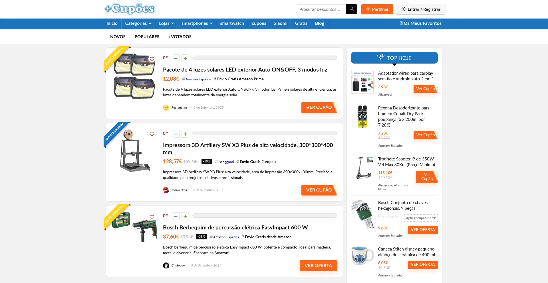 Website screenshot of Maiscupoes.com