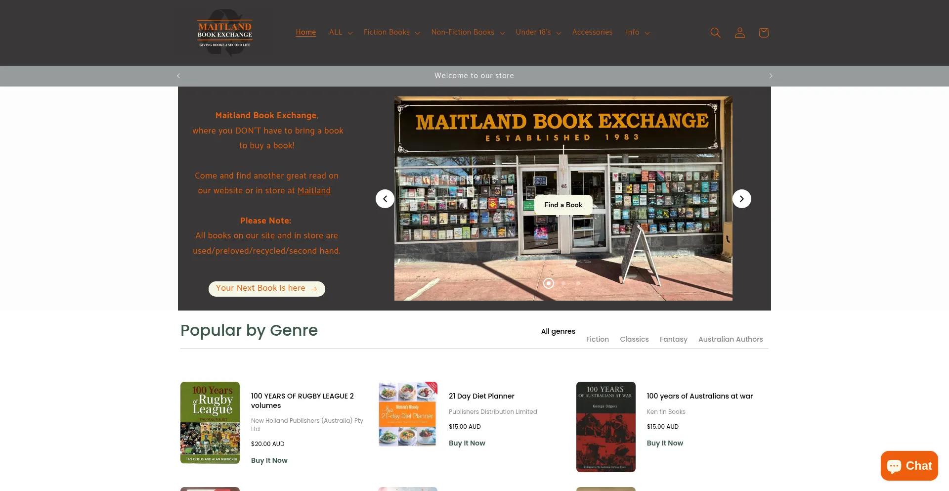 Website screenshot of Maitlandbookexchange.com.au