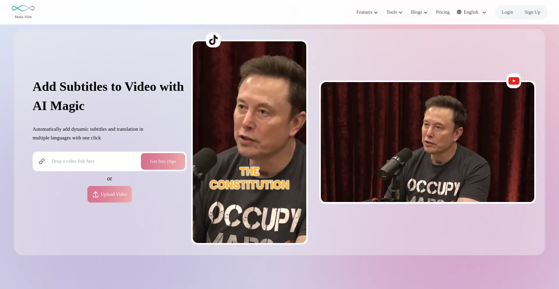 Website screenshot of Makefilm.ai