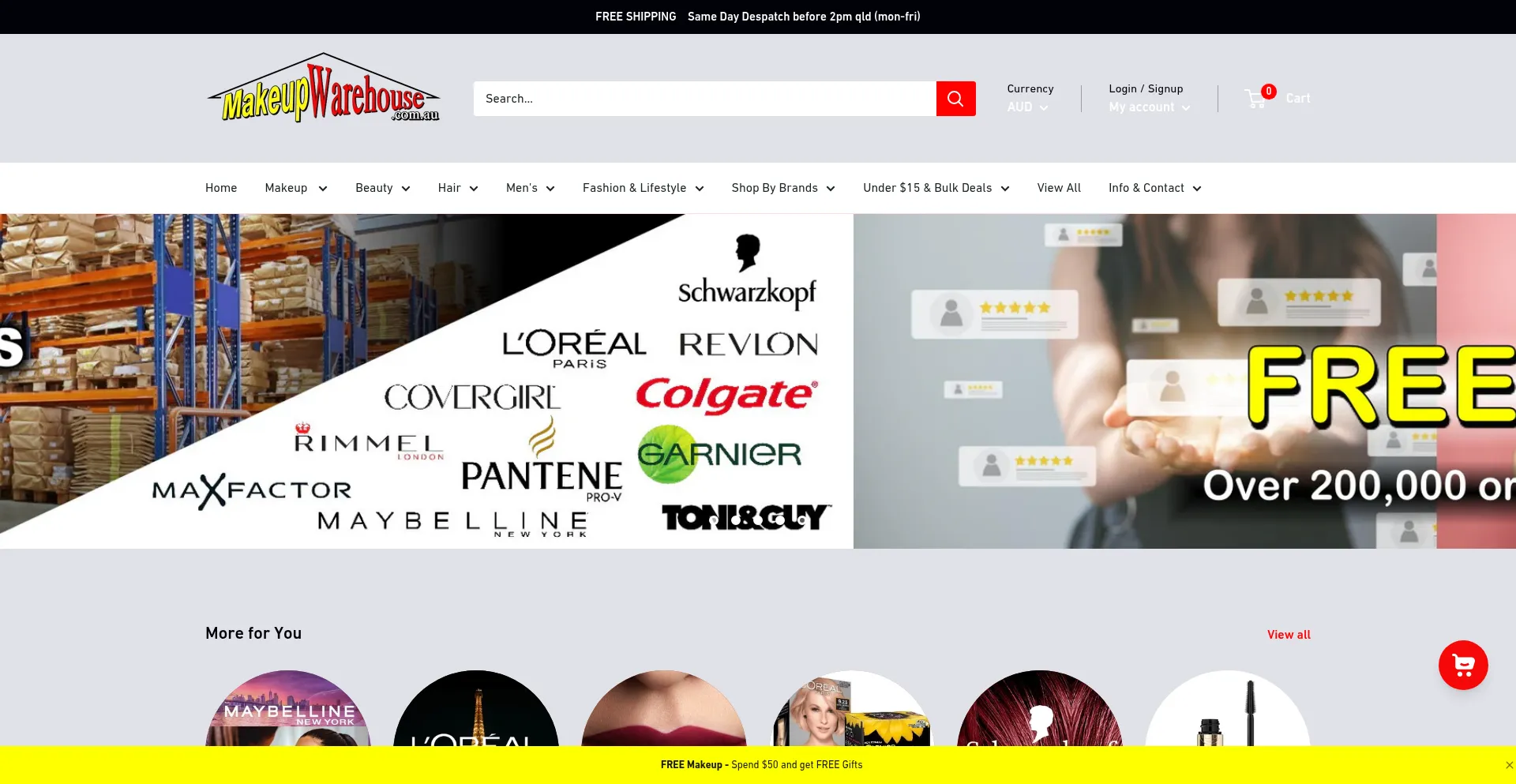 Website screenshot of Makeupwarehouse.com.au