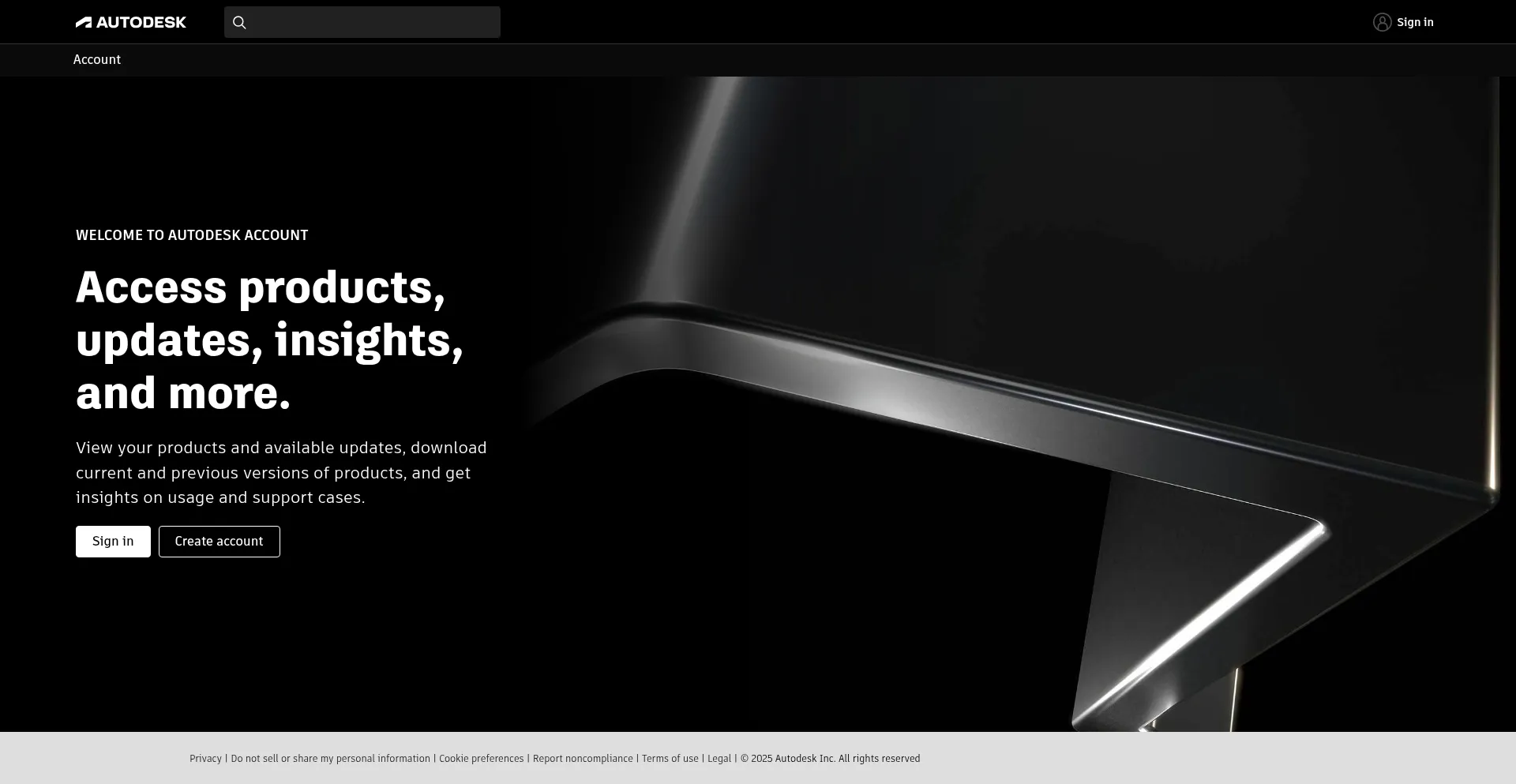 Website screenshot of Manage.autodesk.com