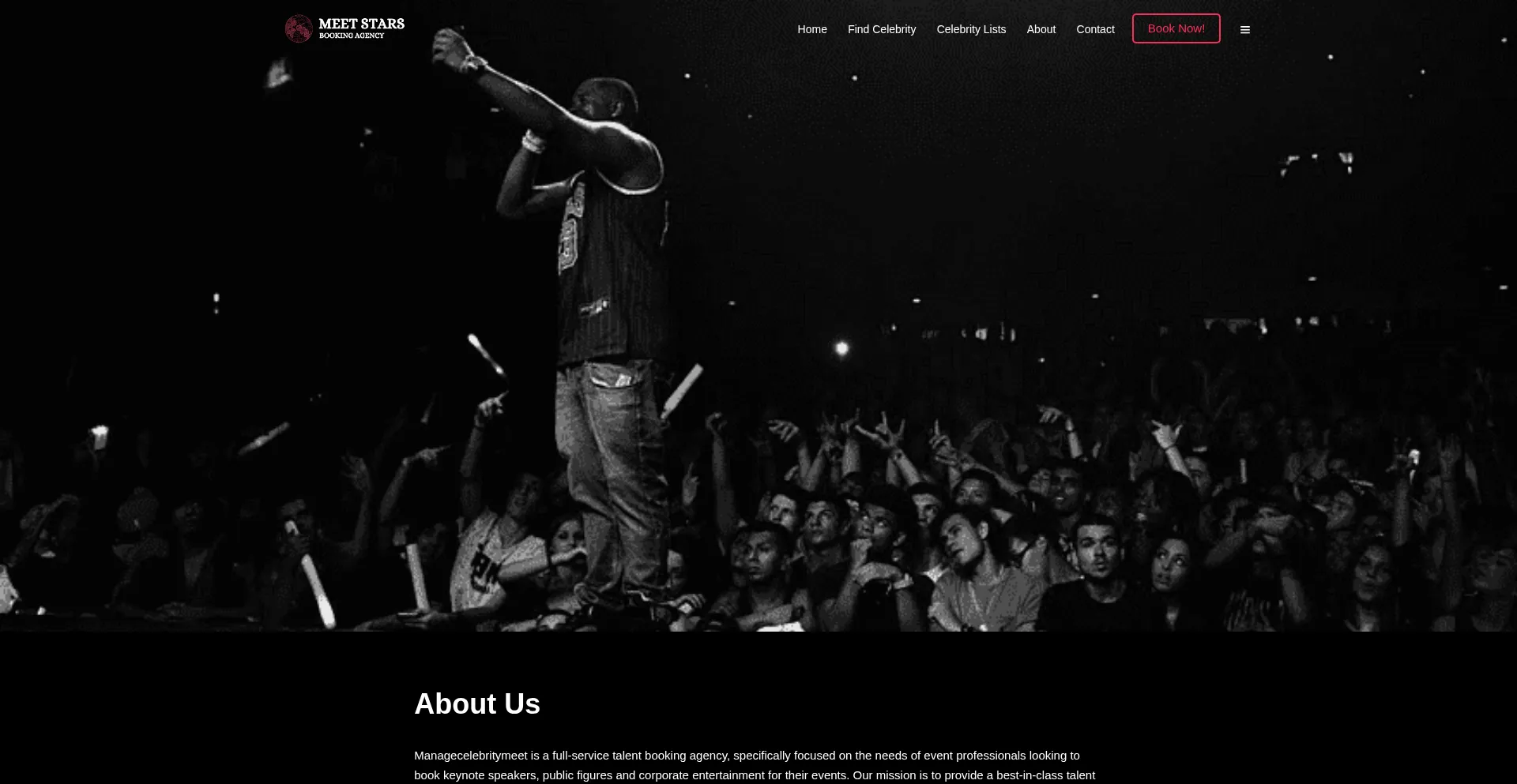 Website screenshot of Managecelebritymeet.live