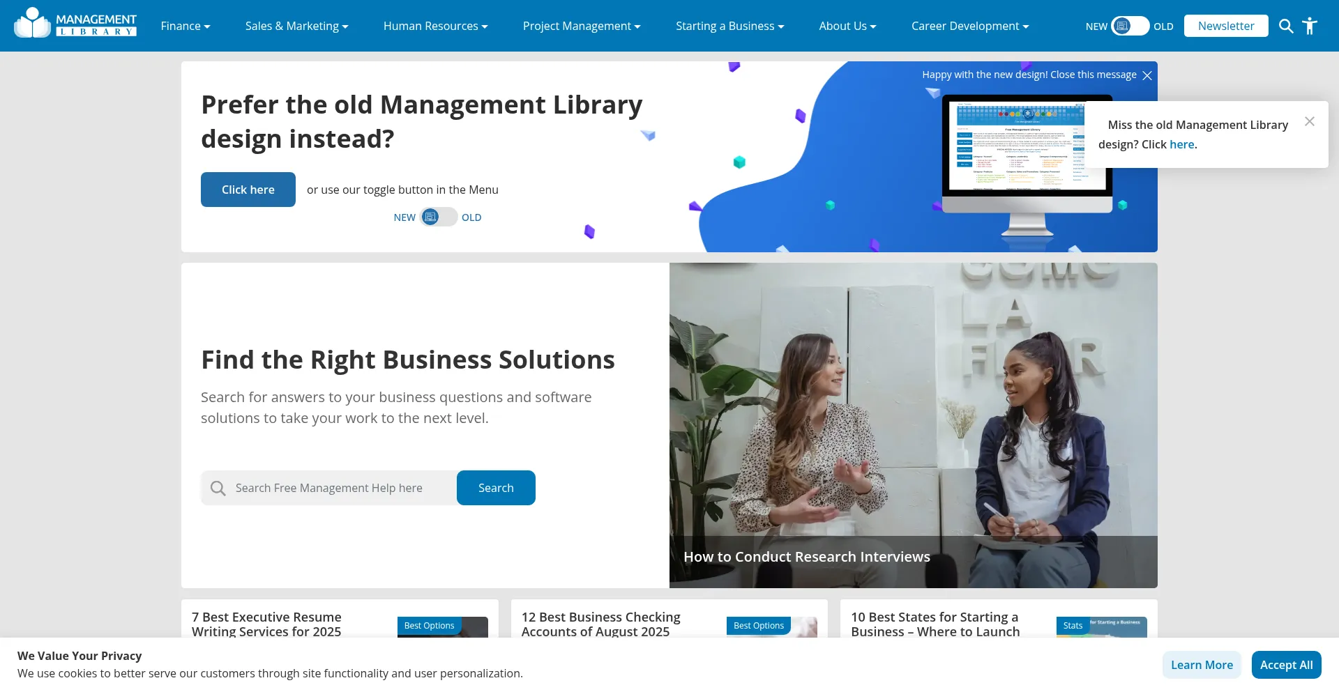 Website screenshot of Management.org