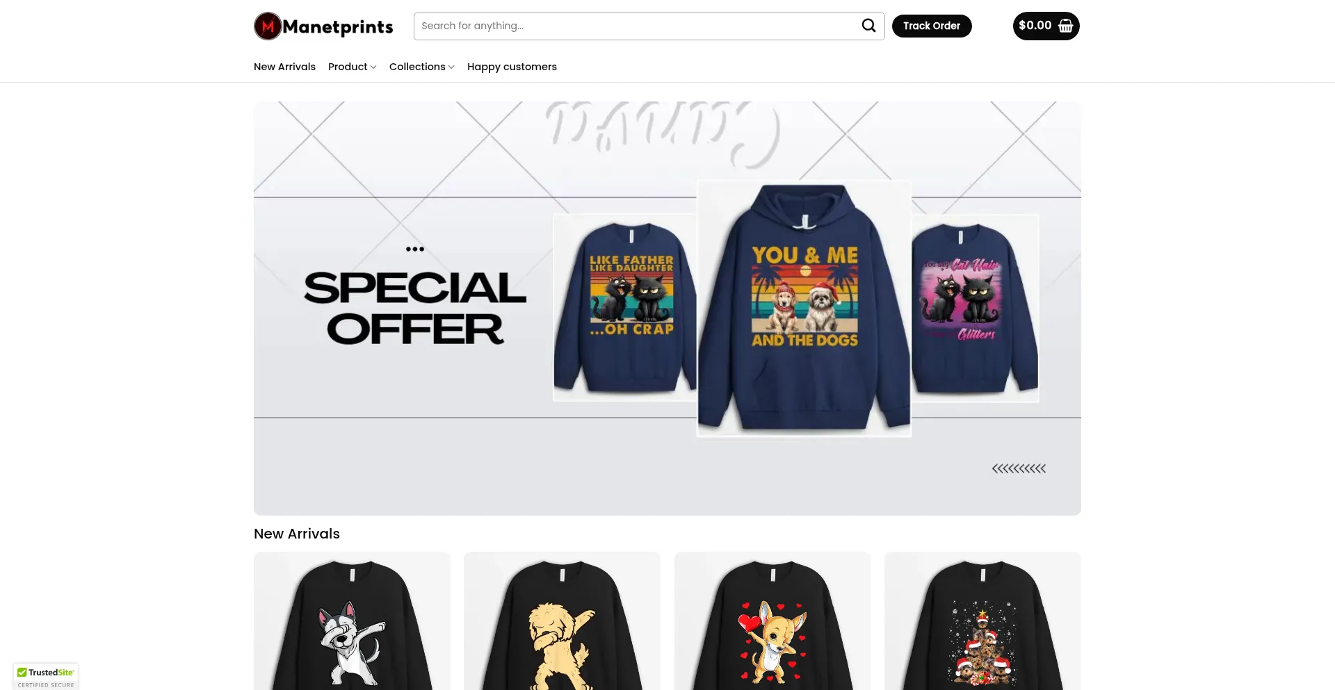 Website screenshot of Manetprints.co