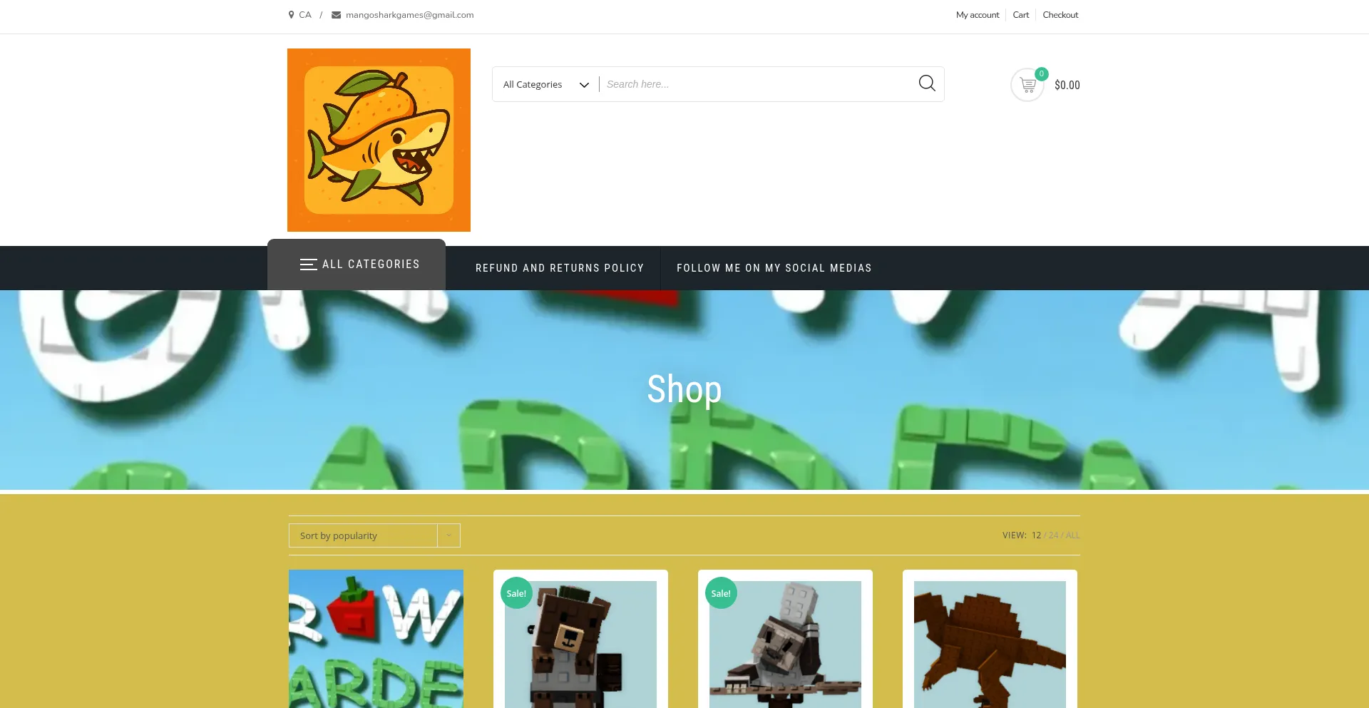 Website screenshot of Mangosharkgames.com
