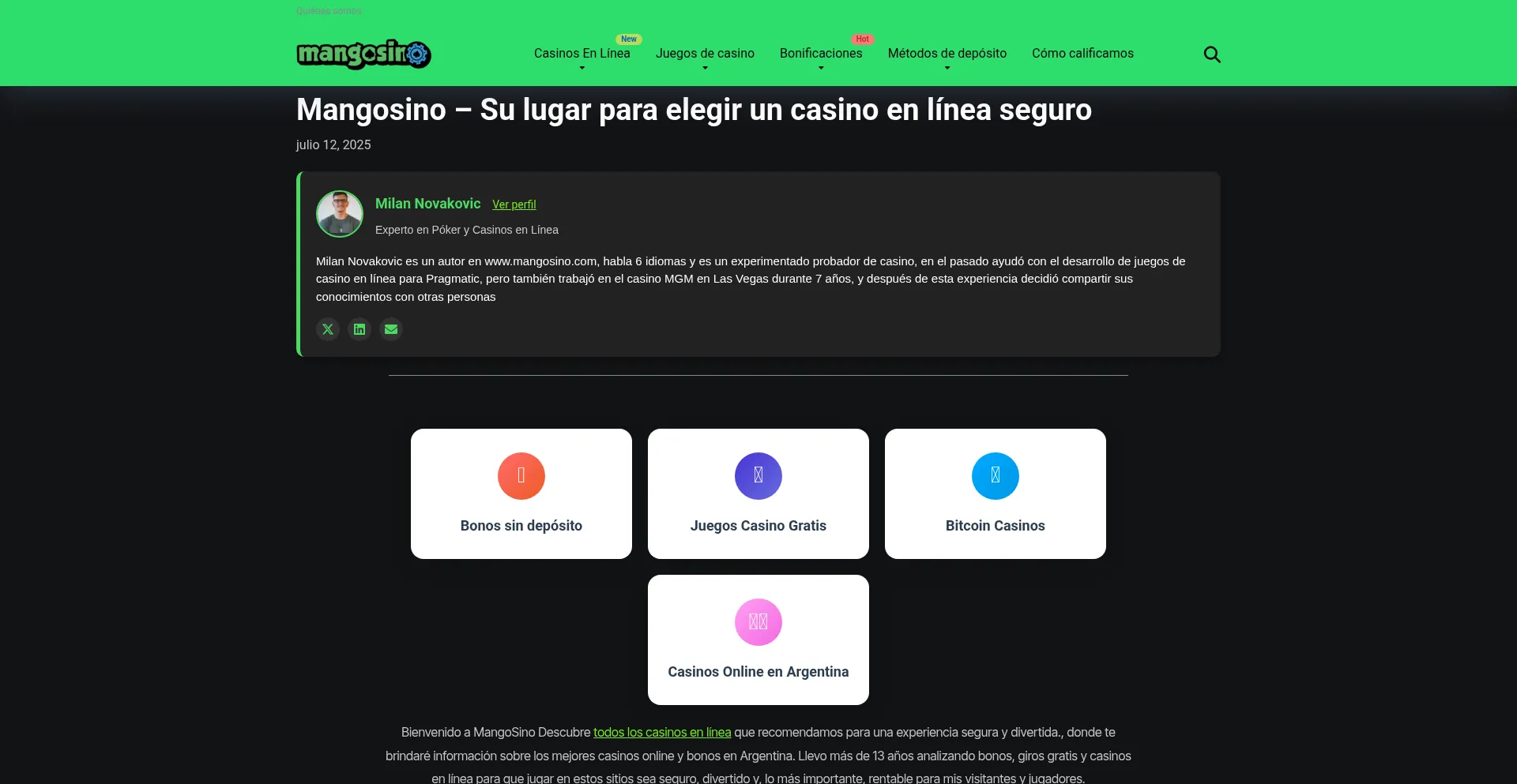 Website screenshot of Mangosino.com