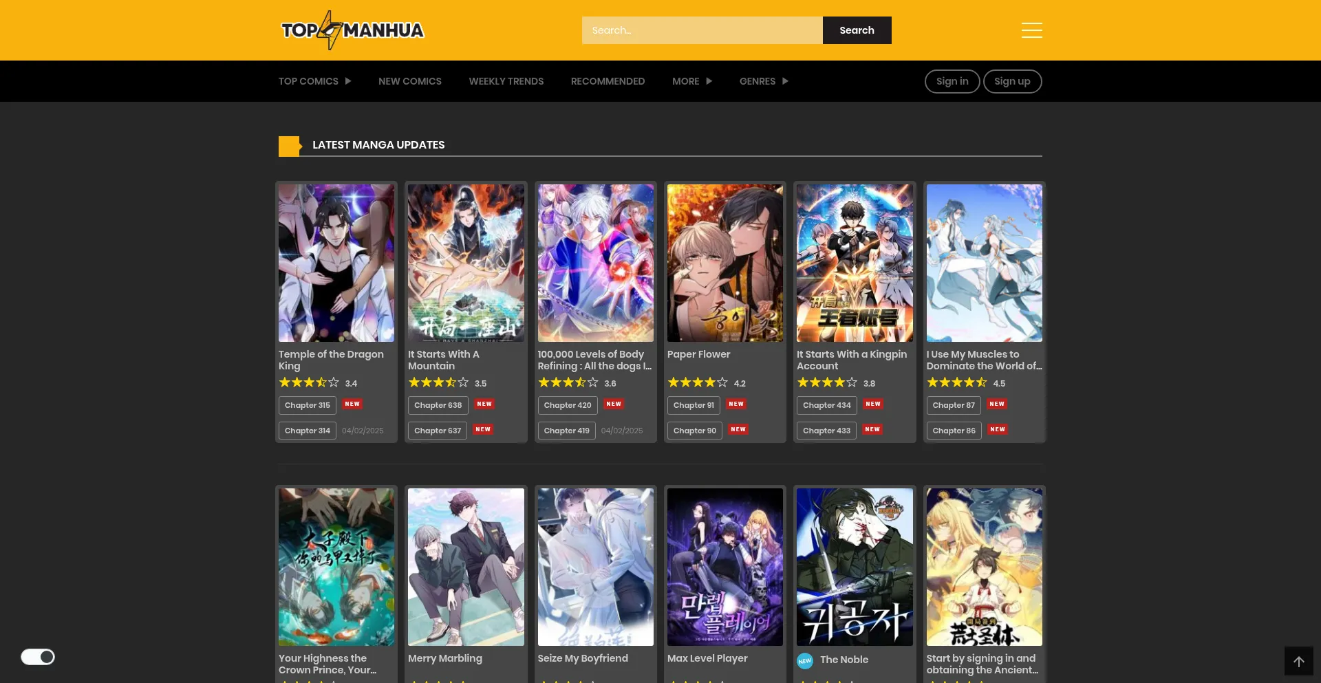 Website screenshot of Manhuatop.org