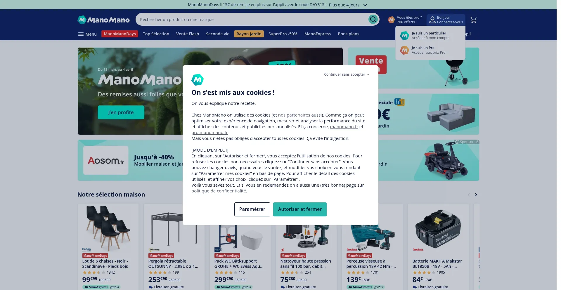 Website screenshot of Manomano.fr