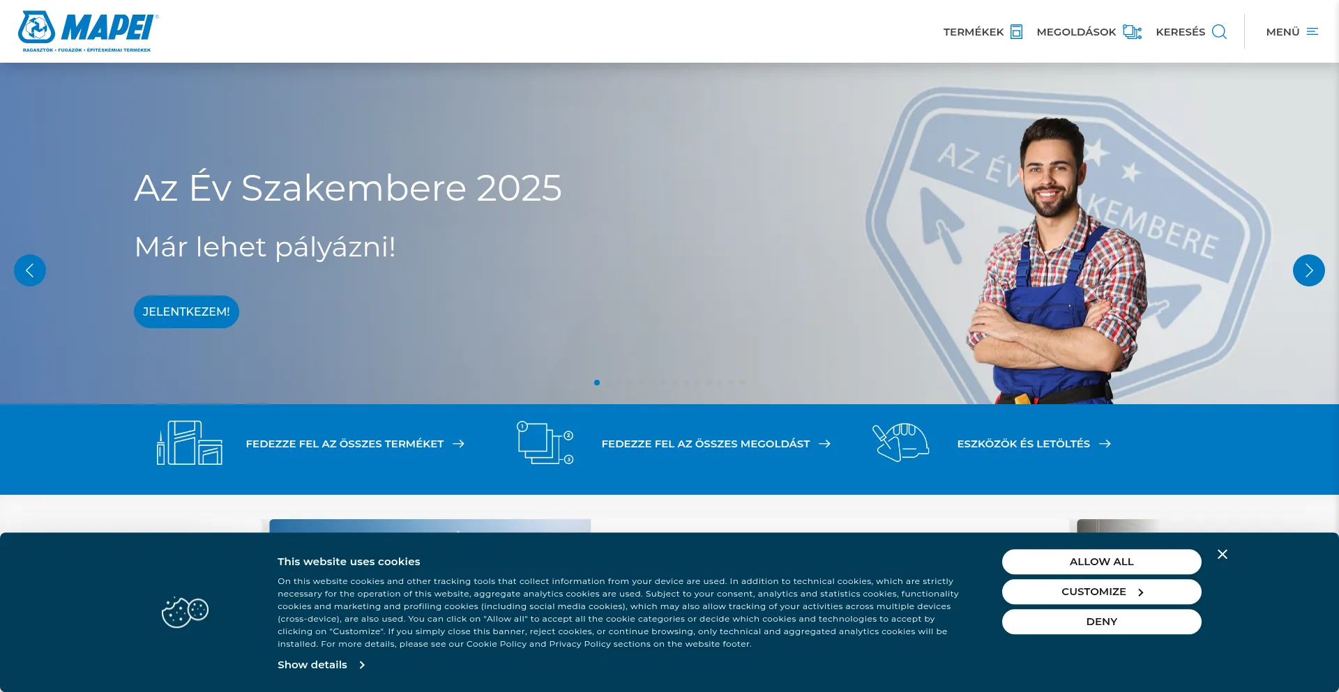 Website screenshot of Mapei.hu